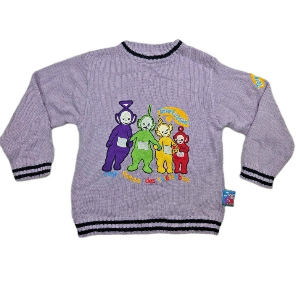 Vintage 90s Teletubbies Sweater Child Size 4 Purple Tinky Winky RARE Ragdoll